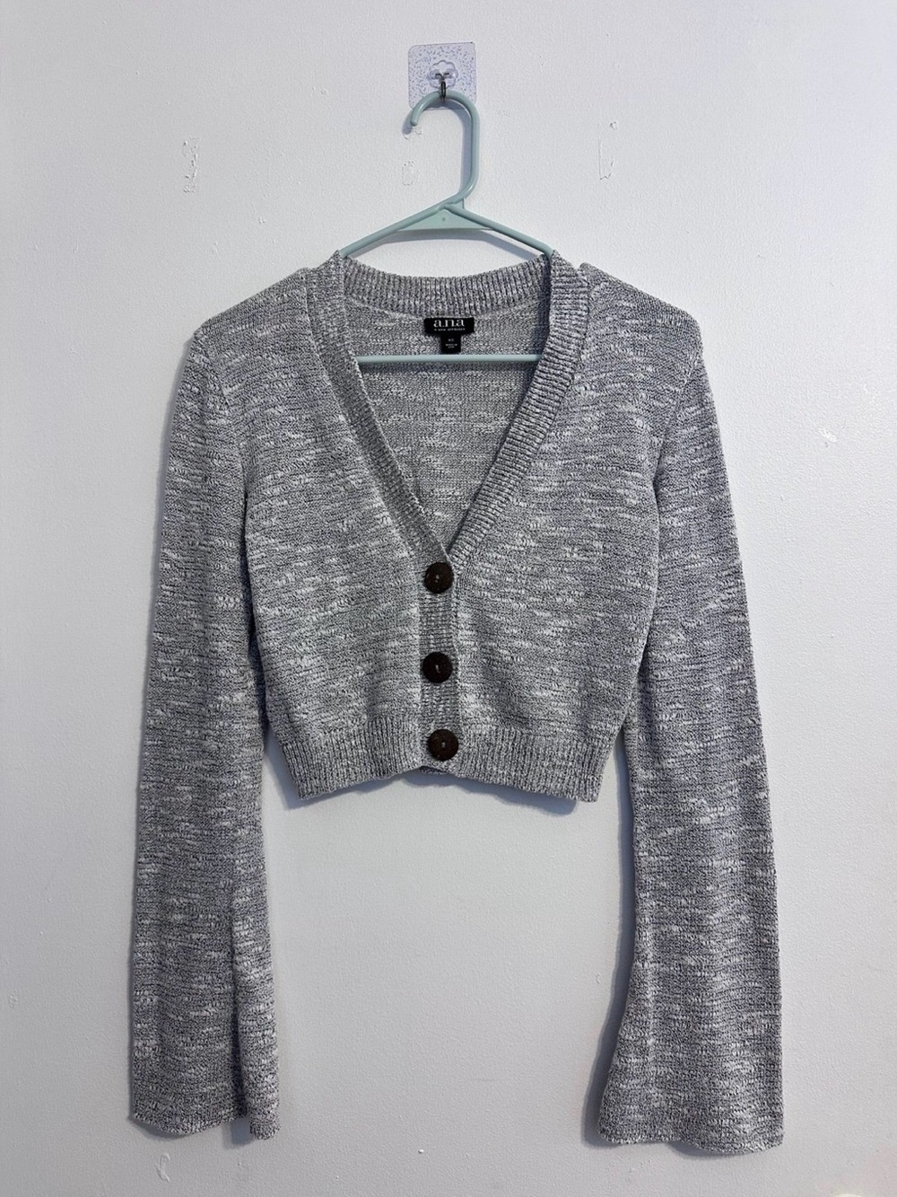 a.n.a Gray Marled Cropped Button Cardigan